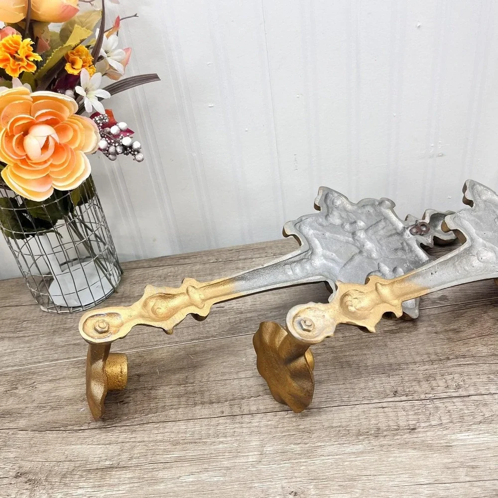 Vintage Hoda Gilt Wall Sconce Pair | 16" Ornate Gold Taper Candle Holders